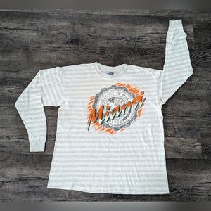 Miami Hurricanes Long Sleeve Tee Single Stitch Made in USA Sz XL Vintage AOP 90s